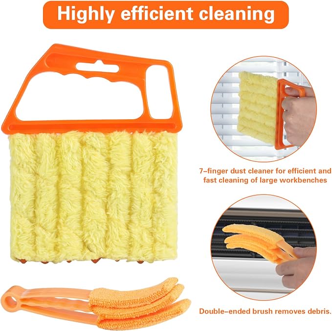 4 Pcs Window Venetian Blind Cleaner Duster Tool Set with 7 Fingers | Washable Microfiber for AC vents, Car Vents, Fans, Louvers. Reusable Design. Includes 4 Extra Cover