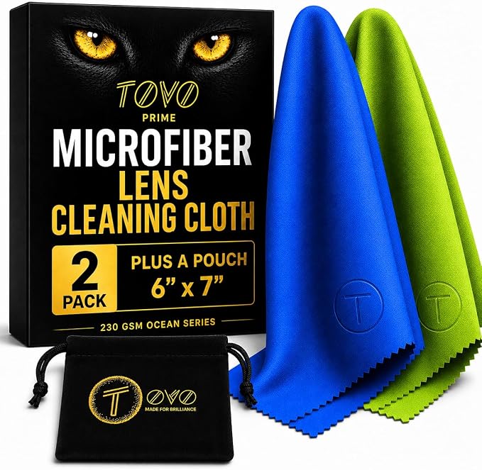 Microfiber Cleaning Cloth, 2 Pack + Velvet Pouch, 6"x7",230 GSM Thick Lens Cleaner for Glasses, Camera & Screens, Ultra Soft, Streak-Free, Lint-Free, Scratch-Safe- Ocean Series