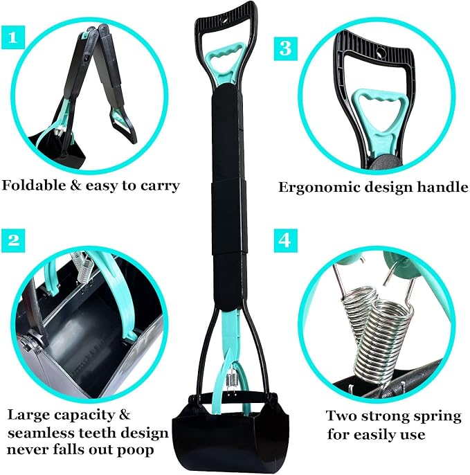 ienjoyed 2-Pack Pooper Scooper for Large Small Dogs Heavy Duty, 32" Long Handle Poop Scoop for Yard, Grass, Gravel, Dog Poop Grabber with High Strength Material