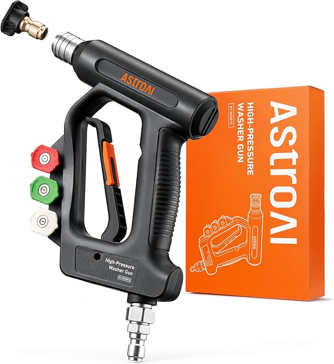 AstroAI Short Pressure Washer Gun with Swivel, 3/8" Quick Connect, 4060 PSI | for High Pressure Washer, 3/8" & 1/4" Quick Connect, with 4 Nozzles, Car Wash, Comfort Grips, Inner Brass, fit Foam Cannon