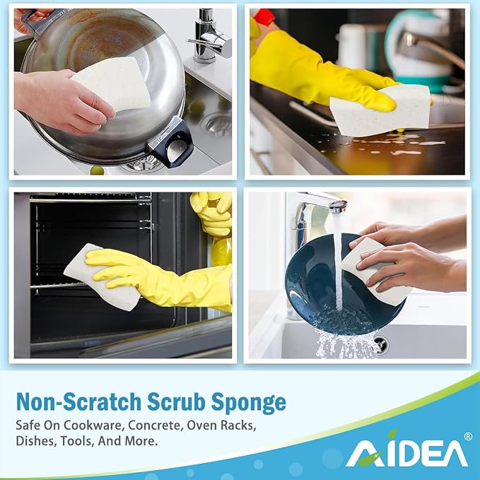 AIDEA Sponges Kitchen, 9Count, Non-Scratch Scrub Sponge, Natural Sponge for Non-Stick Cookware, Cellulose Sponges for Dishes, Cleaning Power for Kitchen, Bathroom, Household
