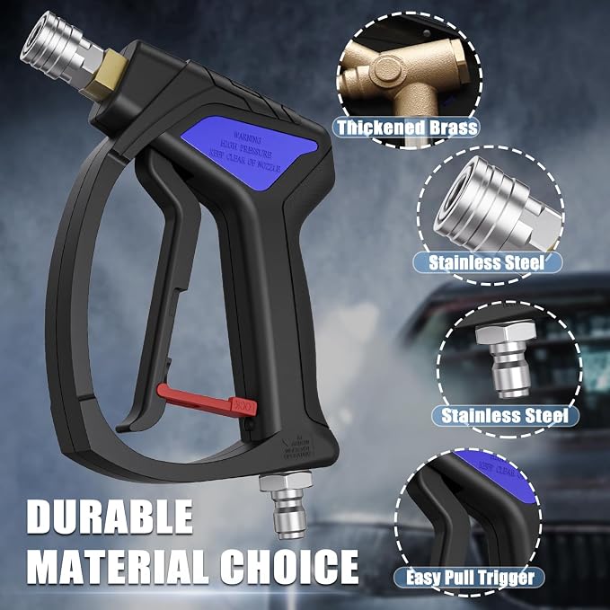 Short Pressure Washer Gun with 3/8" Swivel, 4080PSI | Stubby Power Washer Gun,with 25° Soft Pressure Washer Nozzle, M22-15mm & 3/8 Adapter for Car Washing