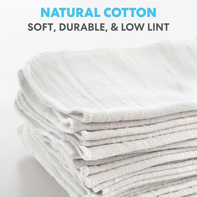 Simpli-Magic Cotton Shop Towels 14"x12" (145 Pack) – Reusable Cleaning Shop Rags for Automobiles, Industries, Garage and Homes (White)