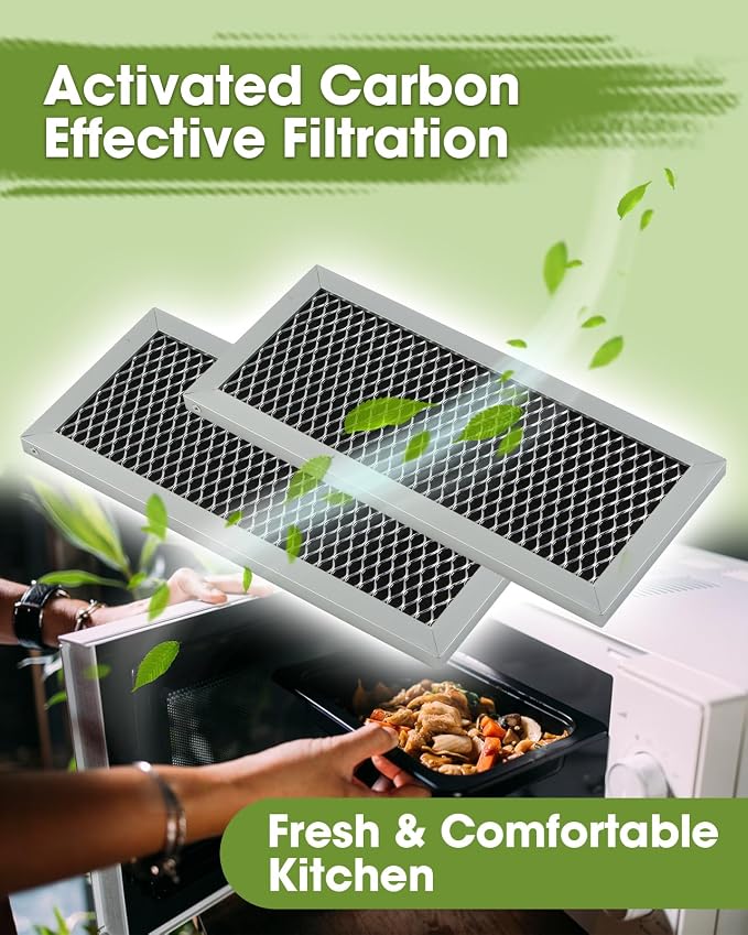 4 Pcs Microwave Oven Charcoal & Grease Filter Fit for Samsung ME19R7041FS ME19R7041FS/AA ME19R7041FT ME19R7041FT/AA ME19R7041FB ME19R7041FB/AA, Activated Carbon Filter Easy Snap-in Installation