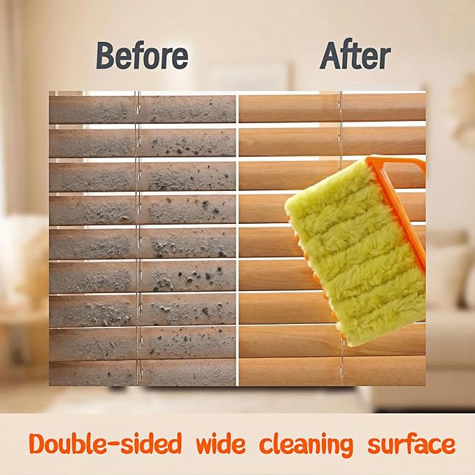 Blind Cleaner Brush with Detachable Microfiber Sleeves, Ergonomic Handle, 7-Finger Duster for Blinds, Air Vents, Car Vents, 5.31 x 6.3 Inch