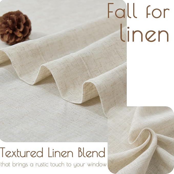 jinchan Beige Rustic Linen Rod Pocket Kitchen Curtains, 26x36, 2 Panels | Light filtering, cafe curtains, machine washable, farmhouse, kitchen, bathrooms, laundry, small window, over sink