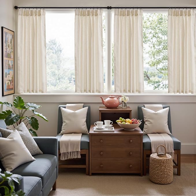 jinchan Linen Pinch Pleated Back Tab Tier Curtains,38x54,2 Panels,Natural | Light filtering,small window treatment,cafe curtains,machine washable,farmhouse,kitchen,bathrooms,laundry
