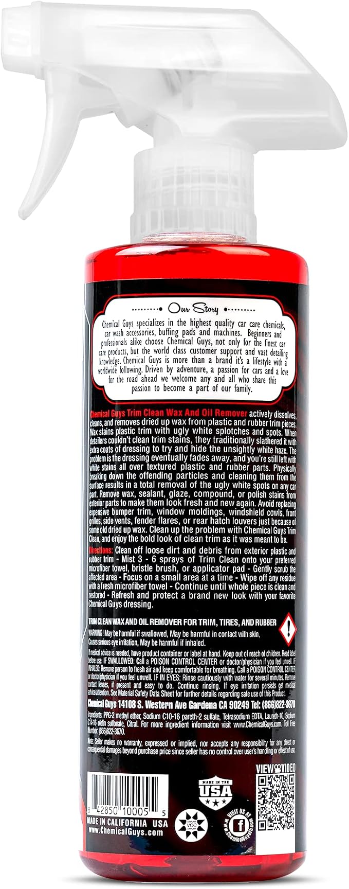 Chemical Guys, Trim Clean Wax & Oil Remover for Trim, Tires & Rubber, 16 oz | Works on trim, tires, and rubber, safe for cars, trucks, SUVs, motorcycles, RVs