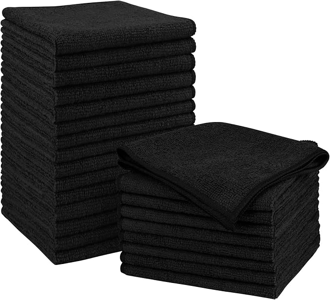 Orighty Microfiber Cleaning Cloth, Cleaning Rags, 24 Pack, 12x11 in, Black | Microfiber Towels for Cars, Soft Highly Absorbent Rag, Lint Free Cloths for Car Care, House, Kitchen
