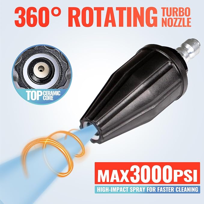 YAMATIC Pressure Washer Turbo Nozzle, 3000 PSI 4.0 GPM | 1/4" Quick Connector, 360° Rotating Spray Tips, Compatible with Ryobi, Greenworks, Craftsman, Troybilt, Simpson