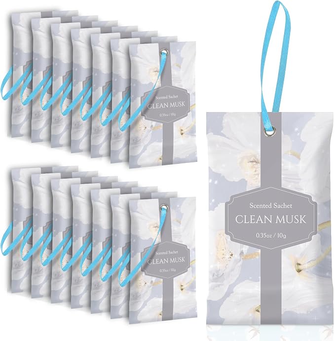SCENTORINI Scented Sachets for Drawer and Closet, Pure Musk Scent 14 Pack | Long-Lasting Sachets Bags Gift Set, Wardrobe Freshener for Dresser, Closet, Clothes Storage, Suitcases, Gym Bag, Locker