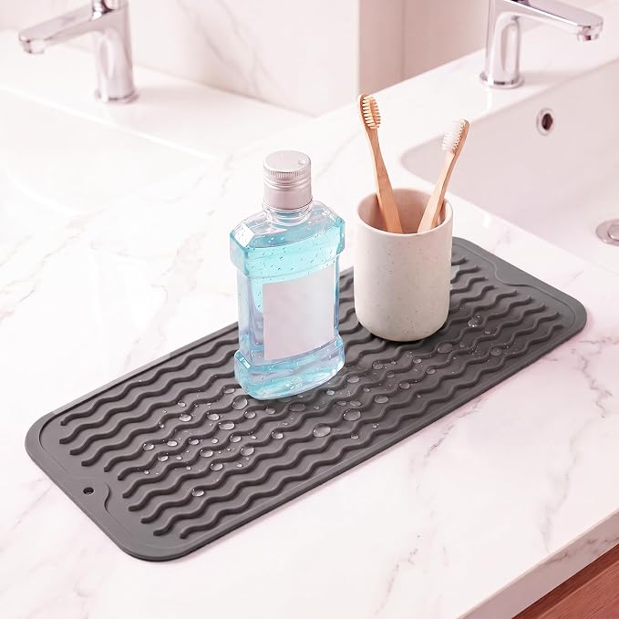 MicoYang Silicone Dish Drying Mat for Multiple Usage,Easy clean,Eco-friendly,Heat-resistant Silicone Mat for Kitchen Counter,Sink,Bar,Bottle,or Cup Grey M 17 inches x 6 inches