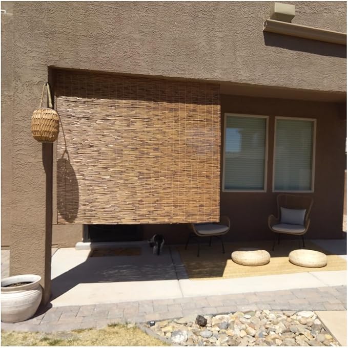 Privacy Screen Blinds Bamboo Roll Up Shades with Lift for Outdoor Balcony Patio Indoor Offices Cordless Light Filtering Bamboo Window Blinds((W x H) 57 in x 66 in)