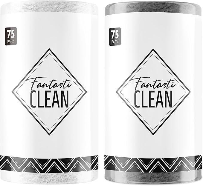 Fantasticlean Microfiber Cleaning Cloth Rolls -150 Sheets (White, Dimgrey) | 12'' by 12'', Super Absorbent, Lint-free, Tear-away Microfiber Towel Roll, for All-Purpose Cleaning