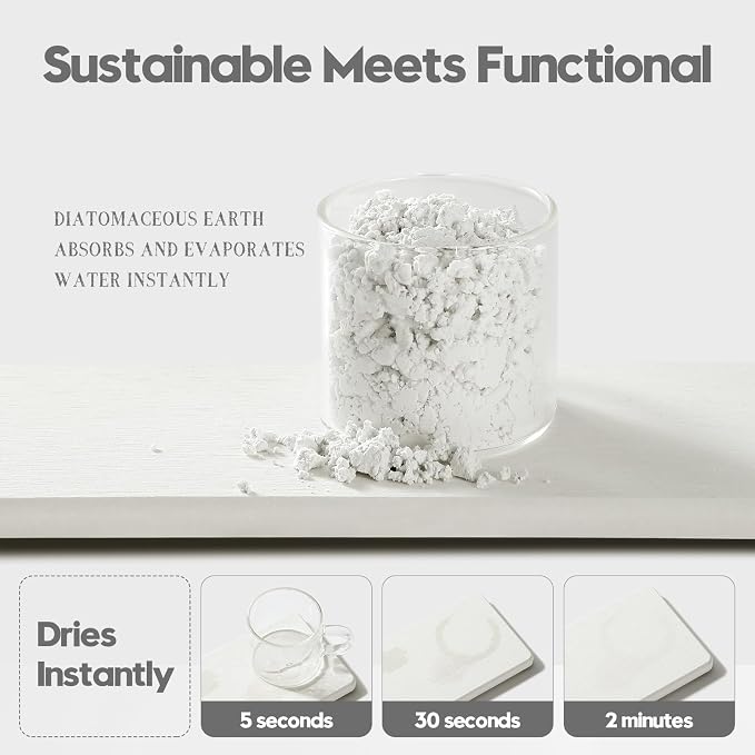 2PCS 7"x3.5" Water Absorbing Bathroom Sink Vanity Trays, Diatomite Stone Quick Drying Mat for Kitchen Counter, Dish Rack Dispenser Sponge Holder Caddy Organizer, White, 7"x3.5"