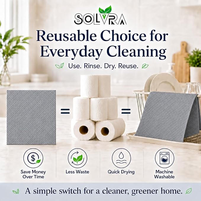 Swedish Dishcloths for Kitchen – 10 Pack Grey Reusable Cellulose Sponge Cloths – Ultra Absorbent, Eco-Friendly Cleaning Towels – No Odor, Assorted Dishcloths for Washing Dishes & General Cleaning