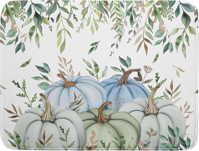 Giwawa Fall Blue Pumpkin Dish Drying Mat Autumn Harvest Dishes Pad 18"x24" Microfiber Quick Dry Dish Drainer Rack Mats Kitchen Counter Accessories