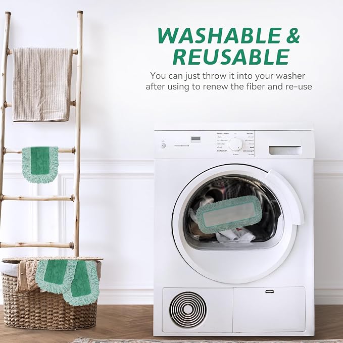 Dust Mop Pads for Rubbermaid Commercial Microfiber Dust Mop - 18 inch Mop Head Replacement with Fringe - Reusable Wet & Dry Cleaning Flat Mop System 18" 17" Refill for Multi-Surface Floor - 8 Pack