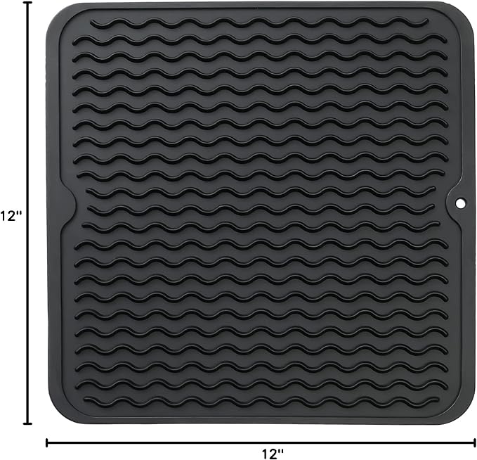 MicoYang Silicone Dish Drying Mat for Multiple Usage,Easy clean,Eco-friendly,Heat-resistant Silicone Mat for Kitchen Counter or Sink,Refrigerator or Drawer liner Black M 12 inches x 12 inches