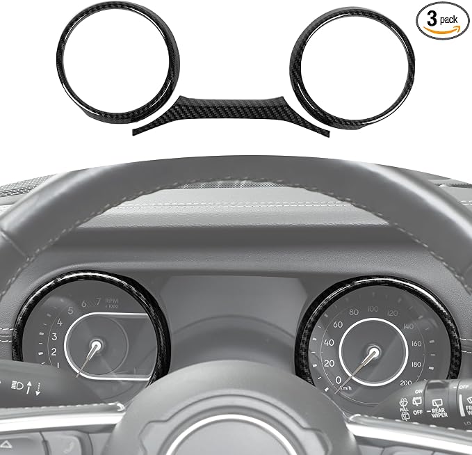 RT-TCZ for Jeep JL Dashboard Instrument Panel Gauges Trim Ring Cover for Jeep Wrangler JL JLU Gladiator JT 2018-2023 Black Carbon Fiber Interior Accessories 3pcs