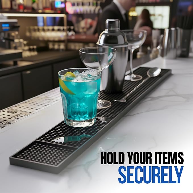 Black Bar Mats 24" x 3" – Non-Slip Rubber Bar Service & Spill Mats for Countertop, Bartending, Coffee Bar, Kitchen, Restaurant (Pack of 2)