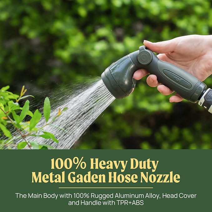 Garden Hose Nozzle - 9 Spray Patterns, Metal, Thumb Control, On/Off Valve, High Pressure Heavy Duty Water Hose Spray Nozzle for Gardening, Lawn Care, and Cleaning Tasks-Tidepool Blue