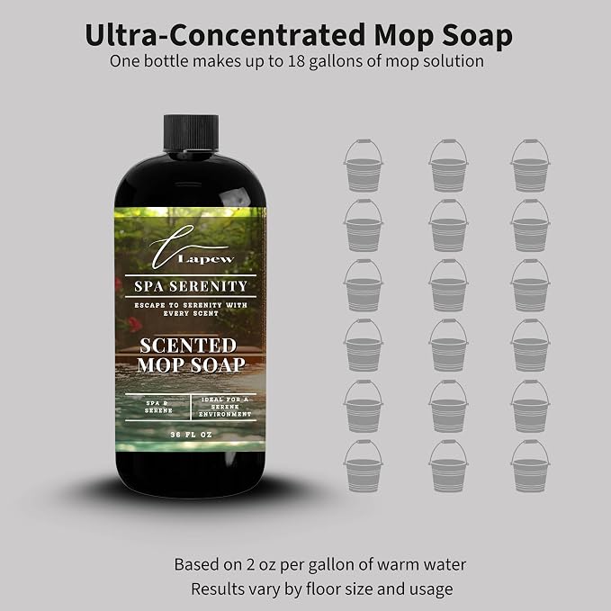 Lapew Spa Serenity Scented Mop Soap - Luxury Floor Cleaner Concentrate for Mopping Tile, Laminate, Vinyl & Hardwood | Streak-Free, Low-Foam | 36 oz