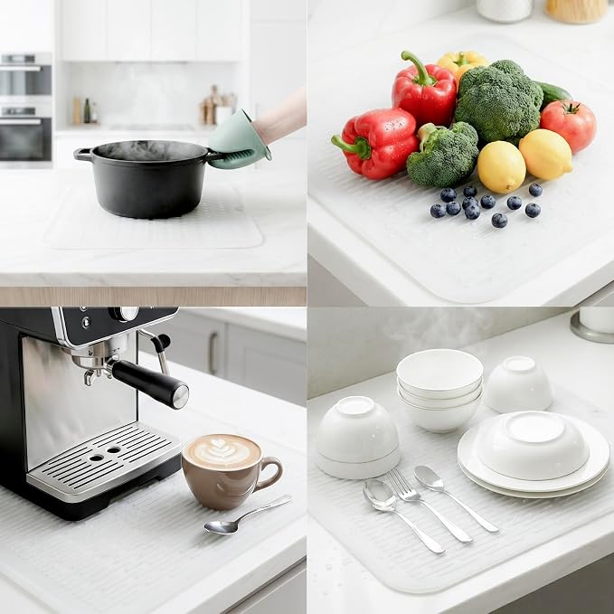 MicoYang Silicone Dish Drying Mat for Multiple Usage,Easy clean,Eco-friendly,Heat-resistant Silicone Mat for Kitchen Counter or Sink,Refrigerator or Drawer Liner Translucent XL 18 inches x 16 inches