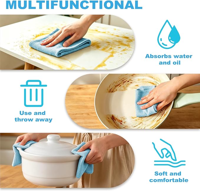 Puomue 55 Pack Microfiber Cleaning Cloth Roll, Tear Away Reusable Paper Towels, 11" X 9", Ultra Absorbent & Lint Free Microfiber Cloth for Cleaning Cars, Kitchen, Window, Home and Shop, Blue