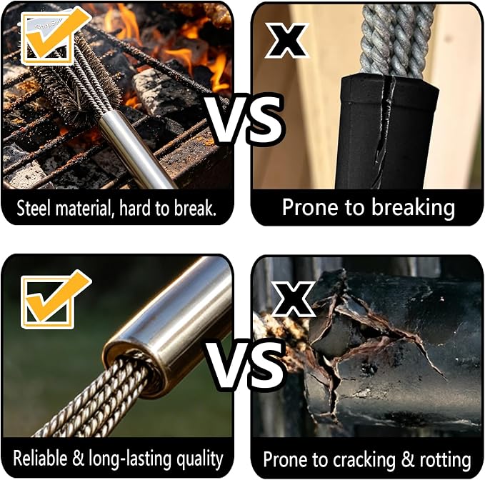 Grill Cleaning Brush with Scraper, Stainless Steel BBQ Grate Tool | 3-in-1 grill cleaner with scraper and bottle opener, anti-rust steel bristles works for gas, charcoal, porcelain grills