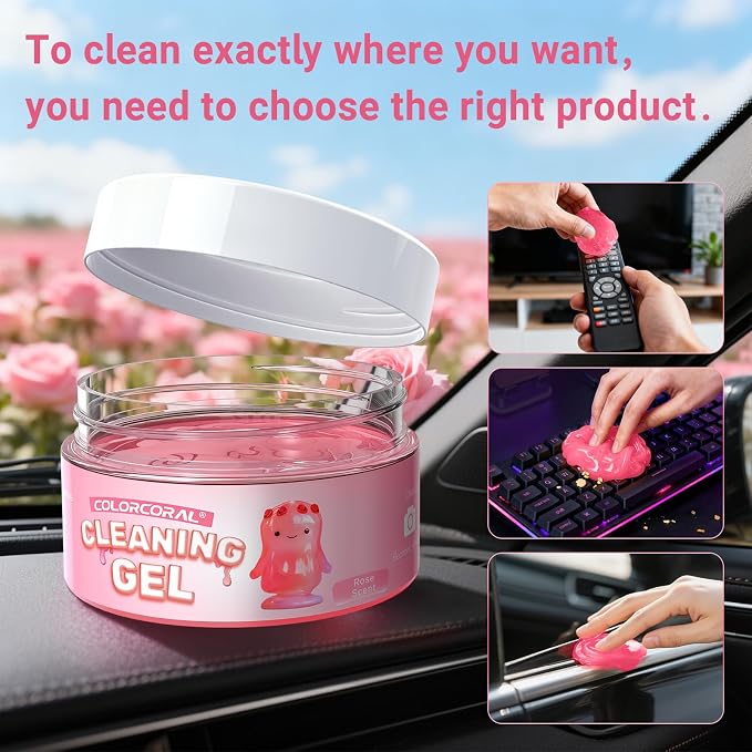ColorCoral 2Pack Car Cleaning Gel Reusable Detailing Kit Slime Cleaner Pink | Dust Cleaning Gel Keyboard Slime for Car Interior Air Vent Cleaner, Auto Detailing Tools Accessories car cleaning putty Rose