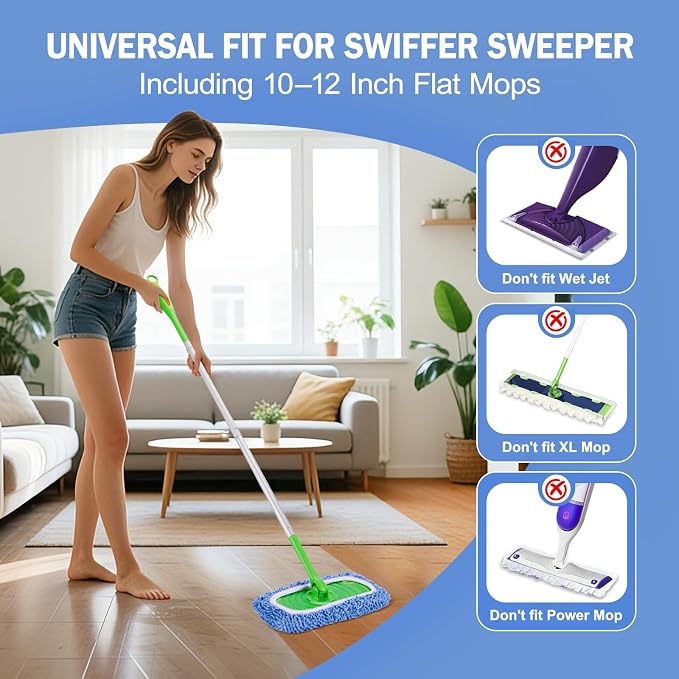 8 Pack Reusable Mop Pads Compatible with Swiffer Sweeper, Dry Sweeping Cloths & Wet Mopping Cloths - Microfiber Mop Pads for Hardwood Floors, Floor Cleaning, Wood Floors (Blue)