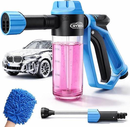 Car Wash Foam Gun for Garden Hose, with Microfiber Wash Mitt, Foam Sprayer | 3 spray modes & 50% higher water Pressure foam cannon kit, no pressure washer, for Cars, Trucks, RVs, Motorcycles, Pet