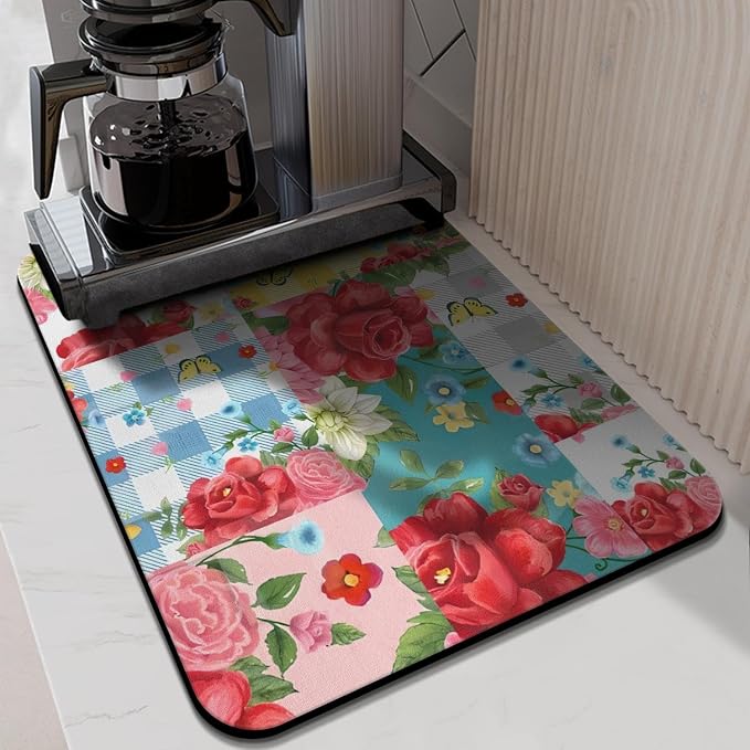 Kitchen Countertop Dish Drying Mat,Super Absorbent Coffee Bar Mat for Maker Espresso Machine, Anti-Slip Accessories for Kitchen Countertops 24x18 Inch