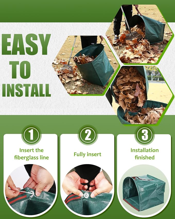 2 Pack 50 Gallon Dustpan-Type Garden Bag for Yard Waste | Dustpan-Type Garden Bag, Reusable, Heavy Duty, Standable, With Handles, For Collecting Leaves,Grass Clippings,Outdoor Debris