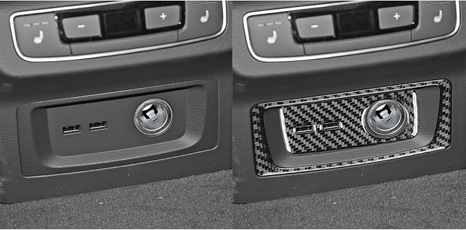 Real Carbon Fiber Trim for Audi 80A Q5 Accessories | for SQ5 2018-2025 Dash Rear Cigarette Lighter Power Outlet Panel Frame Cover Sticker Interior Thick Overlay Decal