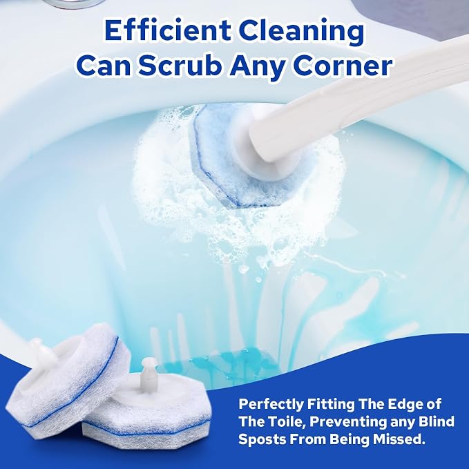 60pcs Disposable Toilet Brush Refills, Toilet Bowl Cleaner Refill Pads, Compatible with Most Toilet Cleaning Wands & Systems, Disposable Scrubber Refill Heads for Deep Bathroom Cleaning