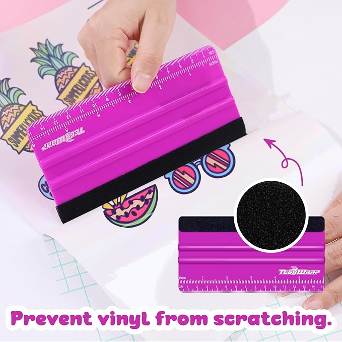 TECKWRAP Professional Felt Squeegee for Vinyl, Pitaya, 2 PCS, 6"x2.9" | For Vinyl Decals, Inkjet Vinyl Sticker Paper, Wallpaper, Scratch-Free Application