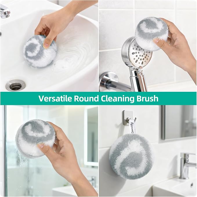 Qaestfy 4-in-1 Tub and Tile Shower Scrubber, 51'' Bathtub Cleaning Brush with Long Handle, Soft & Stiff Bristles Bathroom Scrub Brush, Non-Scratch Shower Cleaner Brush for Cleaning