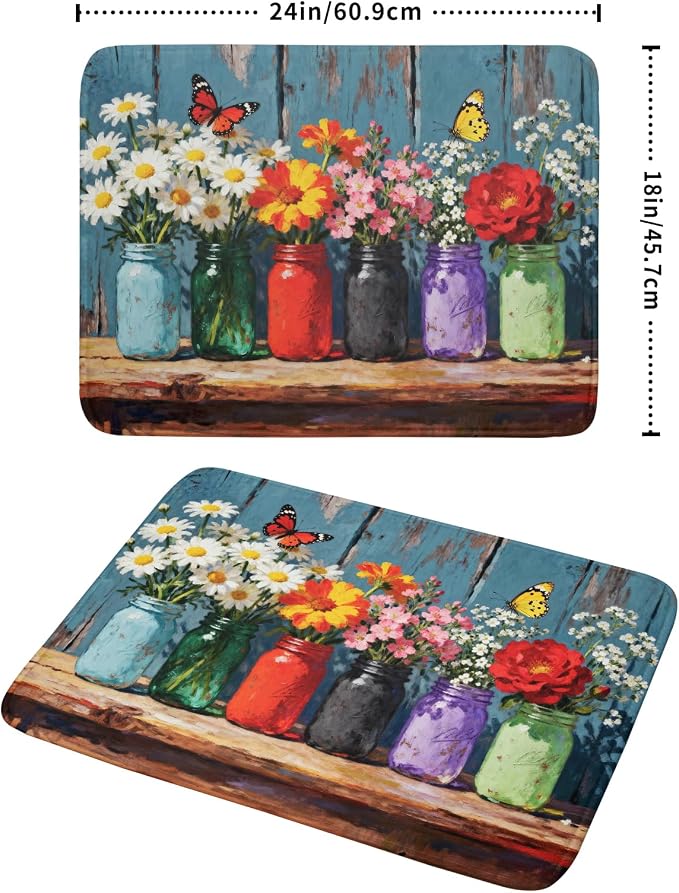 Floral Dish Drying Mat for Kitchen Counter 18x24, Spring Summer Farmhouse Decorative Absorbent Reversible Microfiber Kitchen Countertop Protector Dishes Drainer Pad