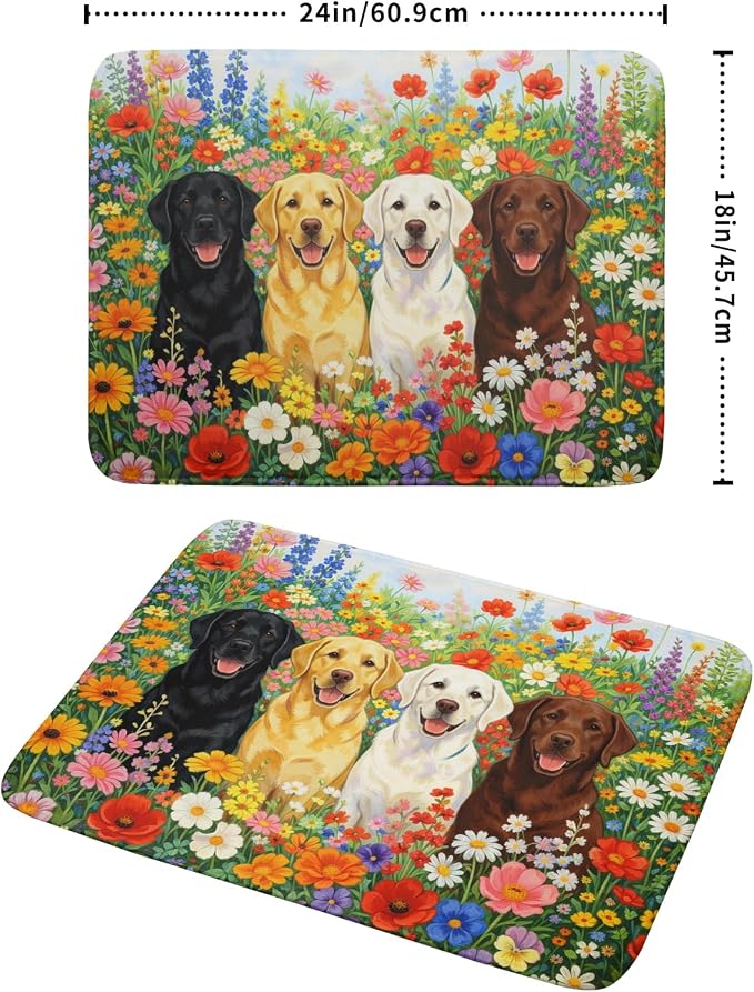 Spring Absorbent Drying Mat Colorful Flowers Dog Dish Drying Mat for Kitchen Counter 18 X 24 In