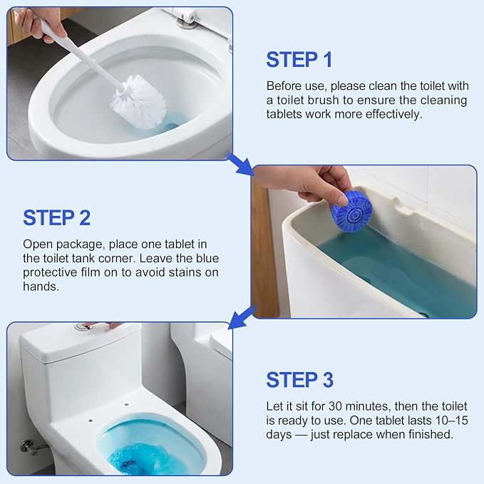 Msvvko Toilet Bowl Cleaner Tablets (60 Count) | Blue Automatic Toilet Tank Cleaner | 15-Day Long Lasting Toilet Tank Stain Remover & Deodorizer | Hands-Free No-Scrub Bathroom Freshness, Septic Safe