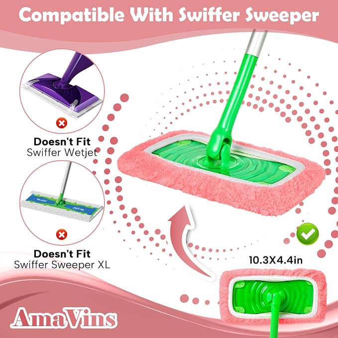 AmaVins 5 Pack Reusable Microfiber Mop Pads Compatible with Swiffer Sweeper, Wet and Dry Flat Cover, Washable Pads for Surface/Hardwood Floor Cleaning (Mop is Not Included)