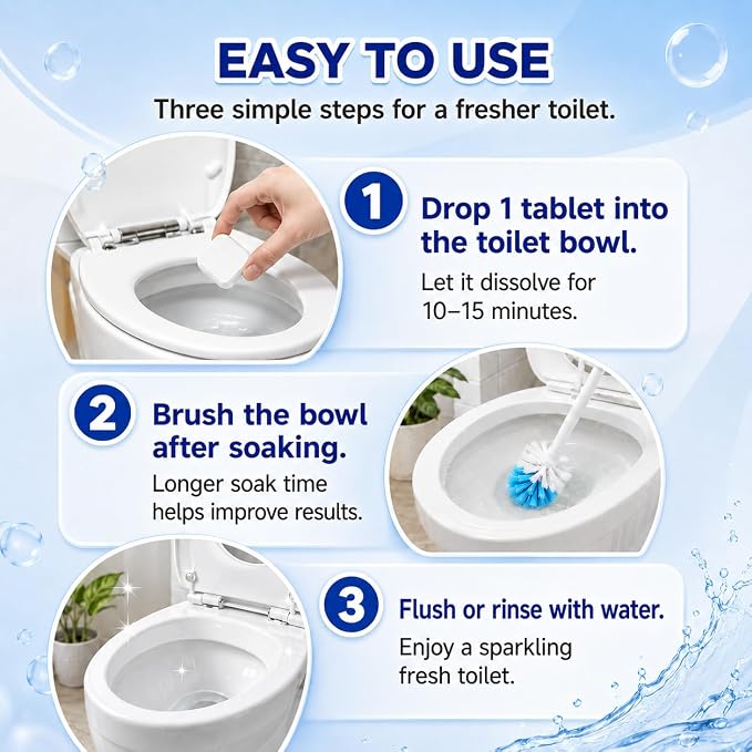 Toilet Bowl Cleaner Tablets with Bleach, 24 Pcs | Toilet Bowl Cleaner Tablets with Bleach, Helps Remove Stains & Odors, Bathroom Cleaning Supplies