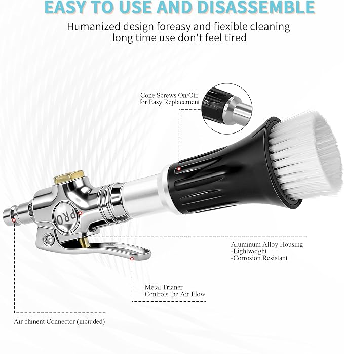 GOCCIDA Mini Tornado Air Blow Gun with Detachable Brush Car Cleaning Kit | Vortex Cleaning Gun Trumpet Head High Pressure Dryer Blow Gun Pneumatic Interior Cleaning Tool with Tornado Airflow
