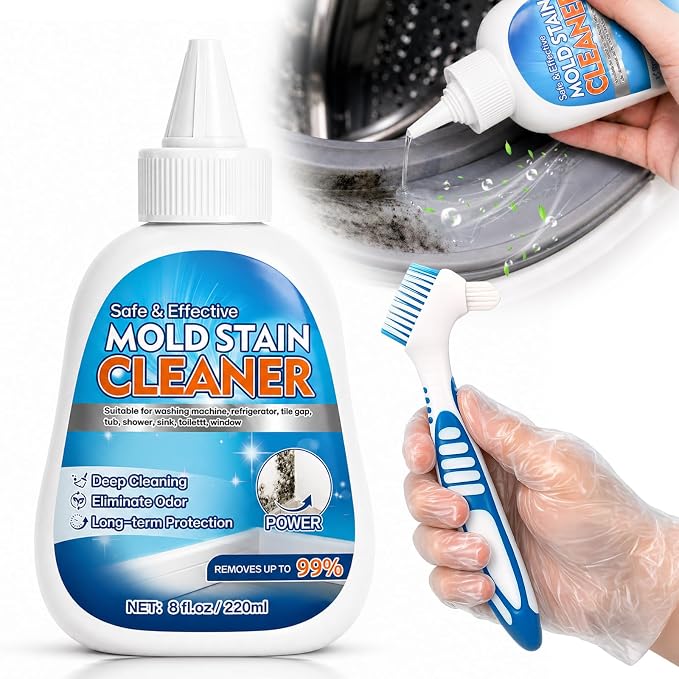 Mold Stain Remover Gel, 8 Fl Oz Heavy-Duty Thick Gel Formula for Washing Machine Seal, Front Load Washer Gasket, Bathroom Grout, Shower, Silicone Caulk, Tile & Sink Cleaner
