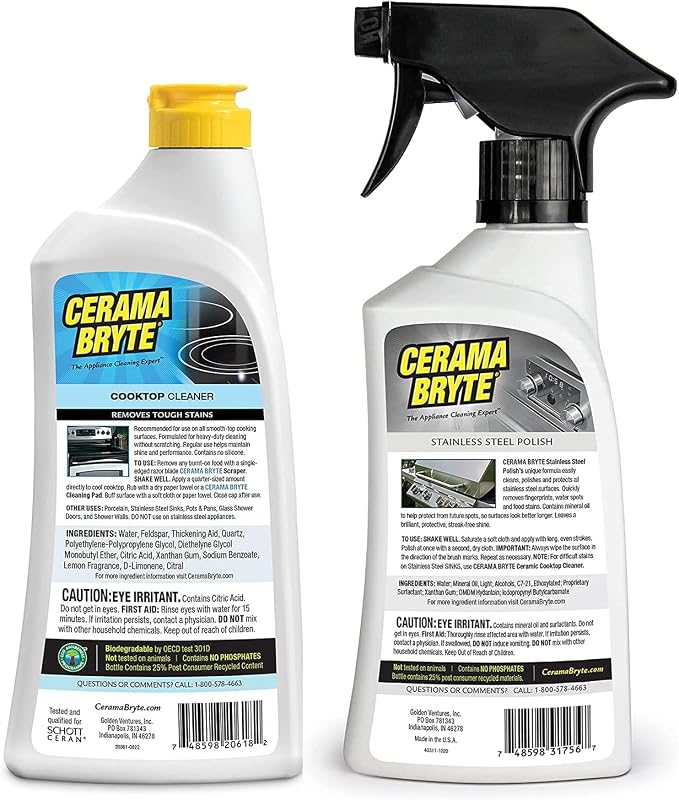 Cerama Bryte Cooktop & Stainless Steel Cleaner Pack, 18 oz & 16 oz