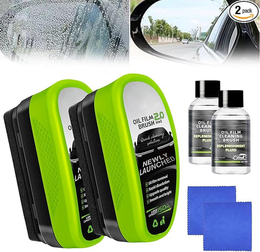 Oil-Free Car Glass Brushes, Upgrade 2.0 Clear Vision Glass Cleaner, Oil Film Cleaning Brush for Automotive Windows, Clearvision Cars Windshield Cleaner Tool, Universal Cleaning Wipe Board (2 SET)
