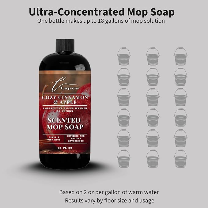 Lapew Cozy Apple & Cinnamon Scented Mop Soap - Luxury Floor Cleaner Concentrate for Mopping Tile, Laminate, Vinyl & Hardwood | Streak-Free, Low-Foam | 36 oz