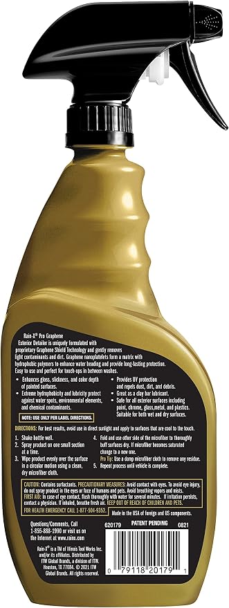 Rain-X PRO 620179 Graphene Exterior Detailer Spray, 16oz - Graphene Shield Technology Gently Removes Light Contaminants and Dirt, Enhances Gloss and Shine
